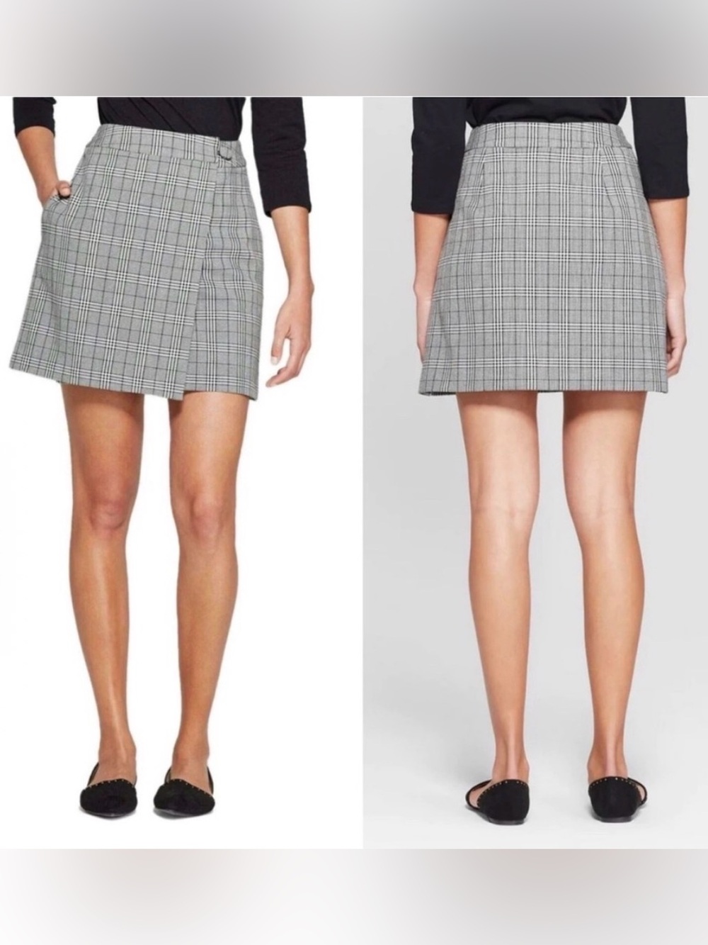 A New Day Black and White Workwear High Waisted Plaid Mini Skirt
